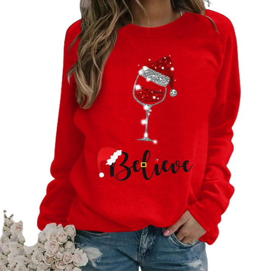 HOT SALES！！！New Arrival Fashion Women Christmas Print O-Neck Long Sleeve Pullover Top Loose Sweatshirt - Executive-Skincare