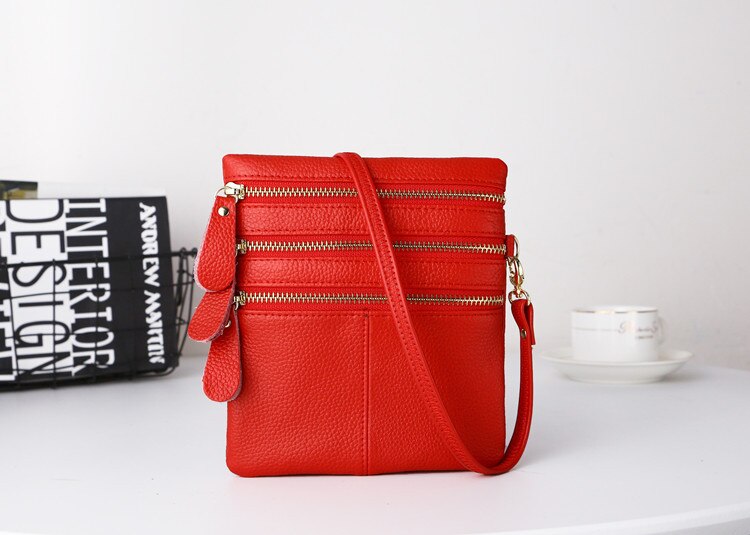 MJ Women Crossbody Bags Genuine Leather High Quality Multi-Zipper Soft Real Leather Messenger Bag Female Small Purse Phone Bag - Executive-Skincare