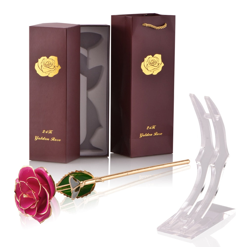 Gifts for Women 24k Gold Dipped Rose with Stand Eternal Flowers Forever Love In Box Girlfriend Wedding Christmas Gifts for Her - Executive-Skincare