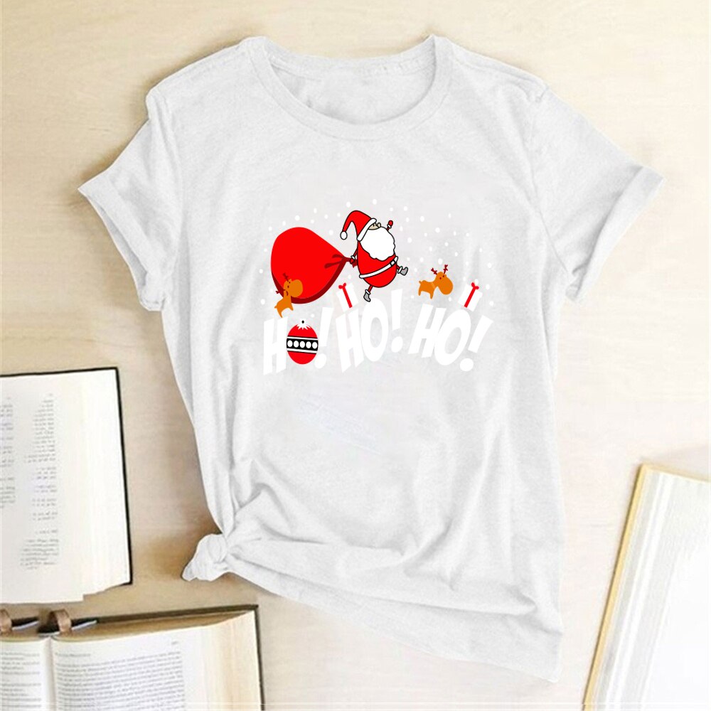 HO HO HO Print Funny Santa T Shirt Women Short-sleeved Tee Shirt Female Merry Christmas New Year Gift To Ladies Tops Clothes - Executive-Skincare