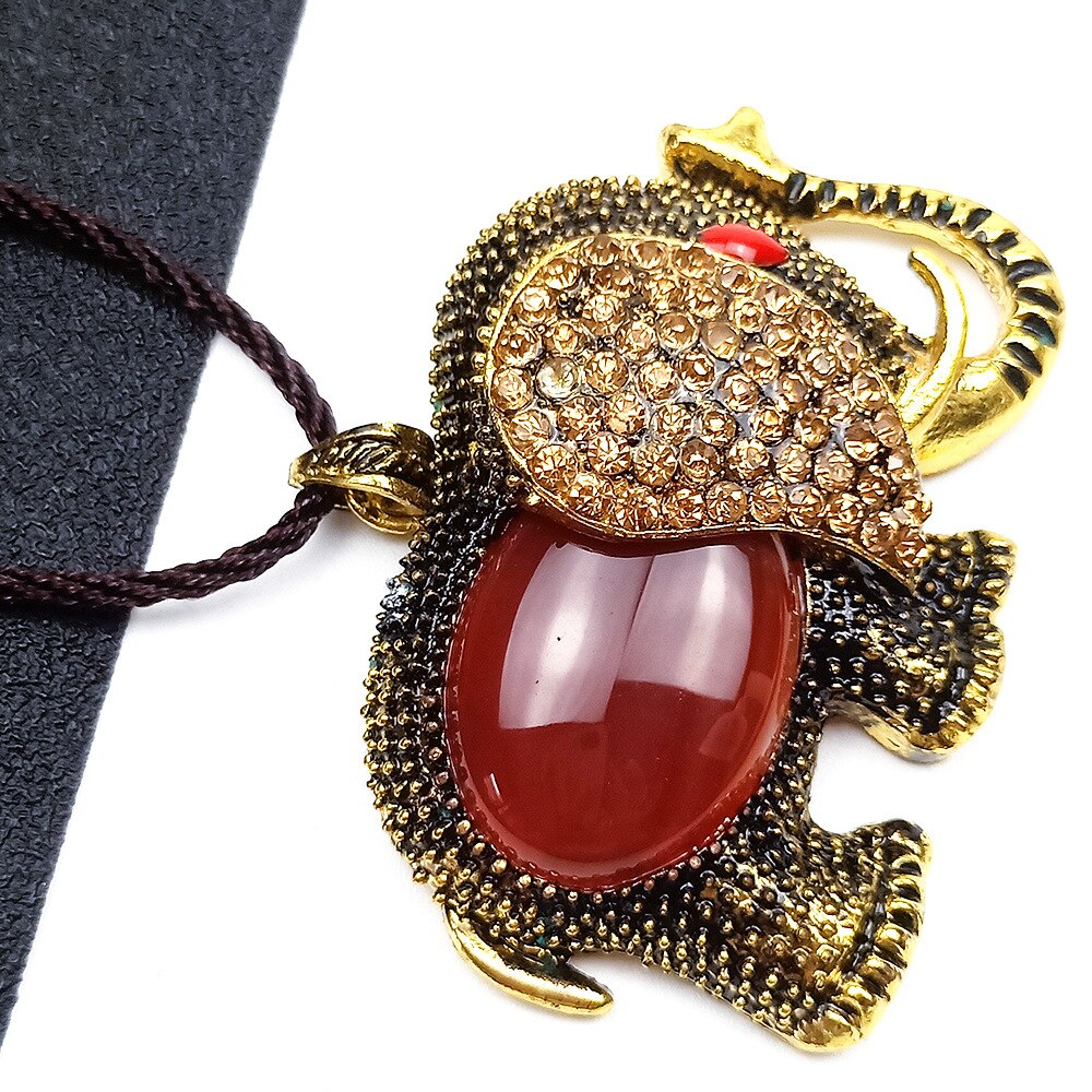 Natural Stone Agates Aventurine Mosaic 3D Elephant Leather Chain Bohemian Necklaces for Charm Women Men Jewelry Pendant Necklace - Executive-Skincare