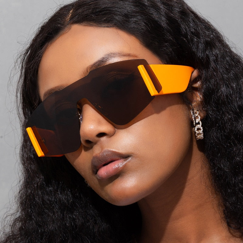 New One-Piece Big Frame Sunglasses Fashion Catwalk Women Goggles Frameless Oversized Driving Sunglasses Uv400 - Executive-Skincare