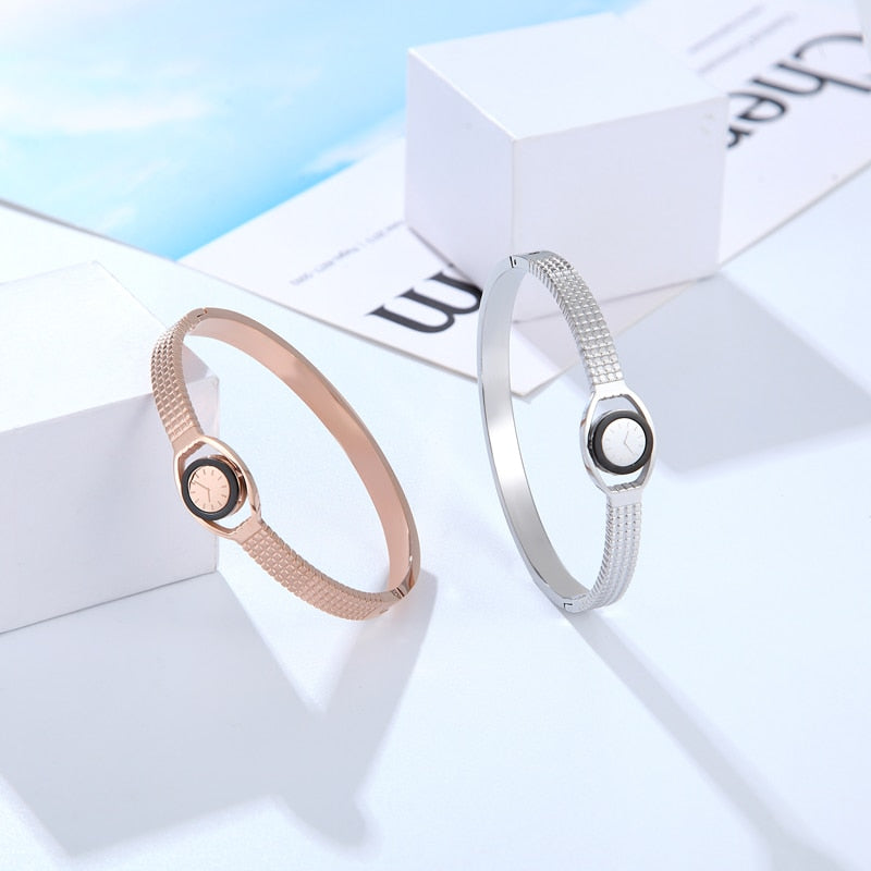 New Arrival Imitation Watch Shape Woman Bangle Bracelet Stainless Steel Jewelry Woman Bracelet Gift for Women - Executive-Skincare