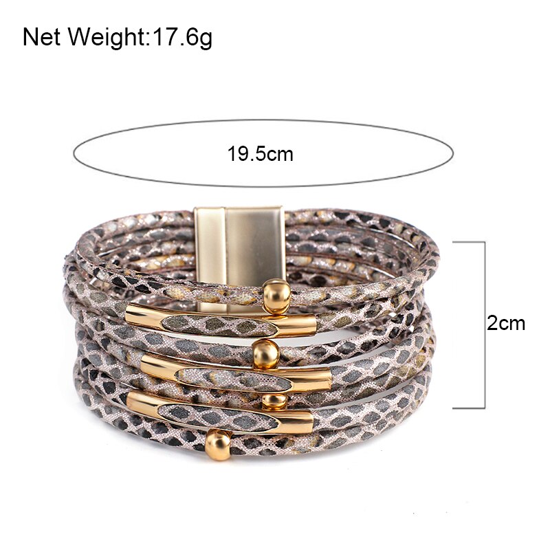 ALLYES Snake Pattern Leather Bracelets for Women 2022 Fashion Exaggerated Multilayer Wide Wrap Bracelets & Bangles Charm Jewelry - Executive-Skincare