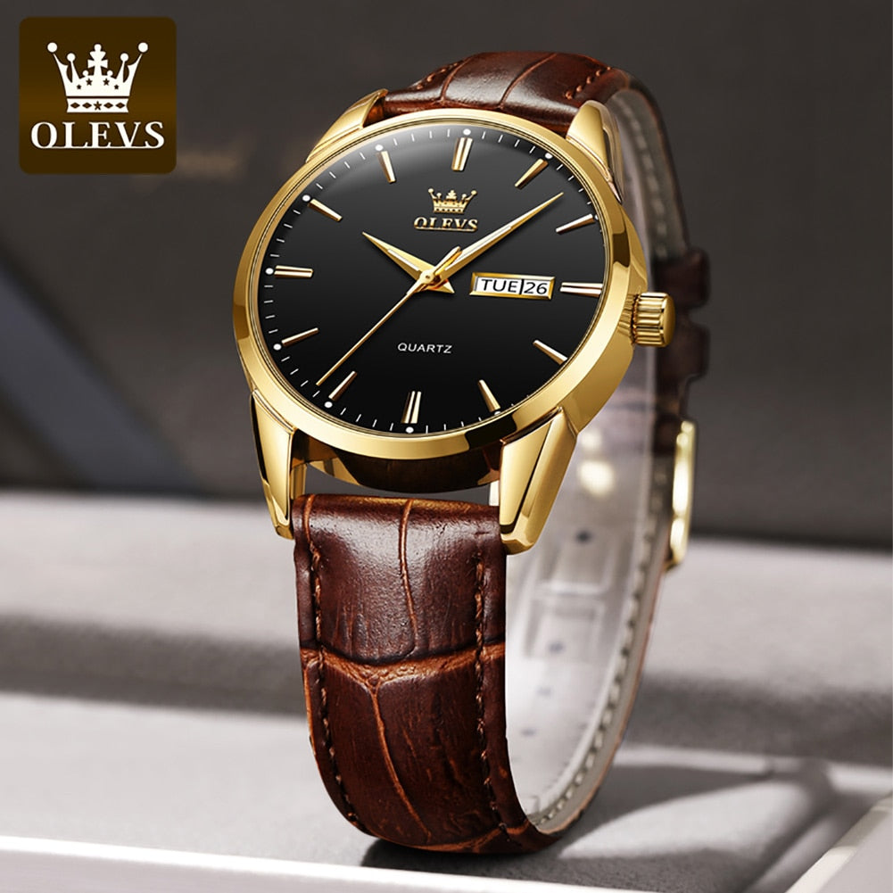 OLEVS Men Watches Top Brand Luxury Fashion Business Breathable Leather Luminous Hand Quartz Wristwatch Gift for Man Reloj Hombre - Executive-Skincare