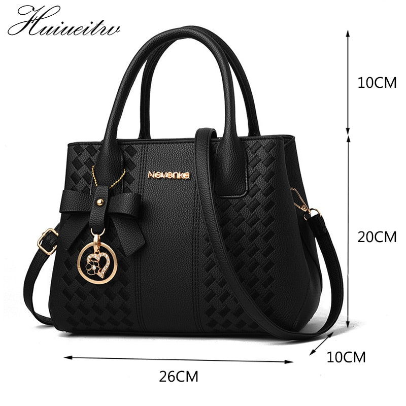 HUIUEITW Fashion Women Handbags PU Leather Totes Bag Top-handle Embroidery Crossbody Shoulder Bag Lady Simple Style Hand Bags - Executive-Skincare