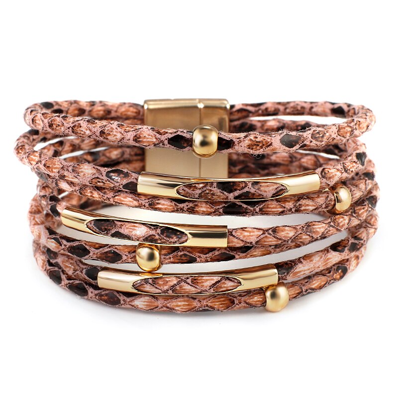 ALLYES Snake Pattern Leather Bracelets for Women 2022 Fashion Exaggerated Multilayer Wide Wrap Bracelets & Bangles Charm Jewelry - Executive-Skincare