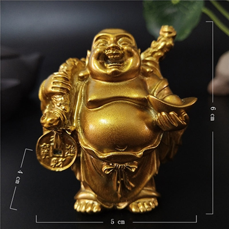 Golden Laughing Buddha Statue Chinese Feng Shui Lucky Money Maitreya Buddha Sculpture Figurines Home Garden Decoration Statues - Executive-Skincare