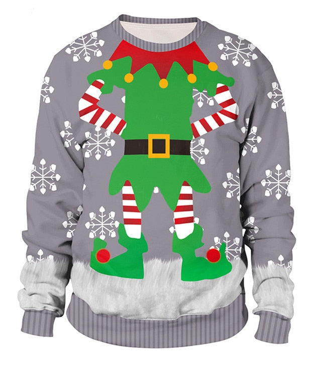 Unisex 2021 Ugly Christmas Sweater For Holidays Santa Elf Christmas Funny Fake Hair Sweater Autumn Winter Blouses Clothing - Executive-Skincare