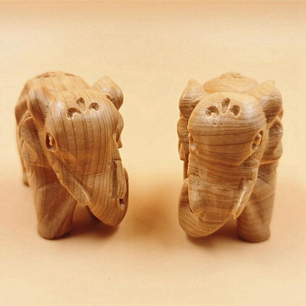 Natural Thuja Wood Elephant Figurines Craft Carved Natural Wooden Mini Animals Antique Decoration - Executive-Skincare