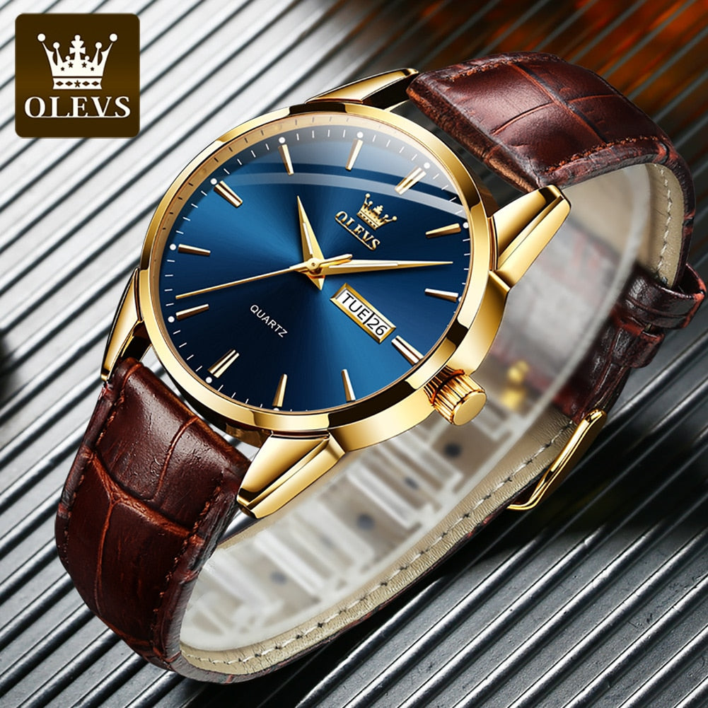 OLEVS Men Watches Top Brand Luxury Fashion Business Breathable Leather Luminous Hand Quartz Wristwatch Gift for Man Reloj Hombre - Executive-Skincare