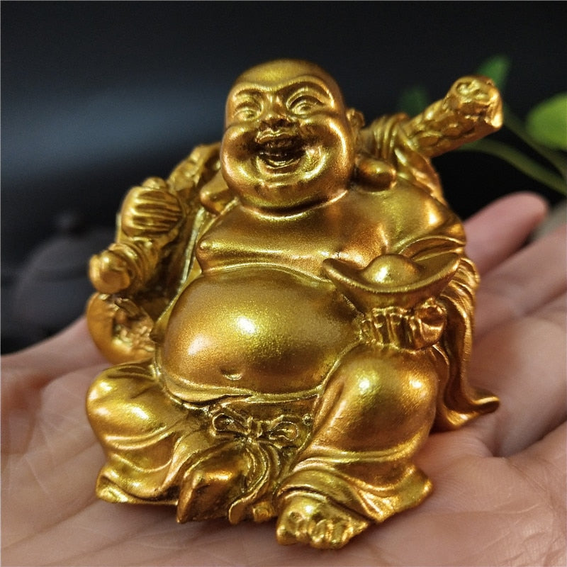 Golden Laughing Buddha Statue Chinese Feng Shui Lucky Money Maitreya Buddha Sculpture Figurines Home Garden Decoration Statues - Executive-Skincare