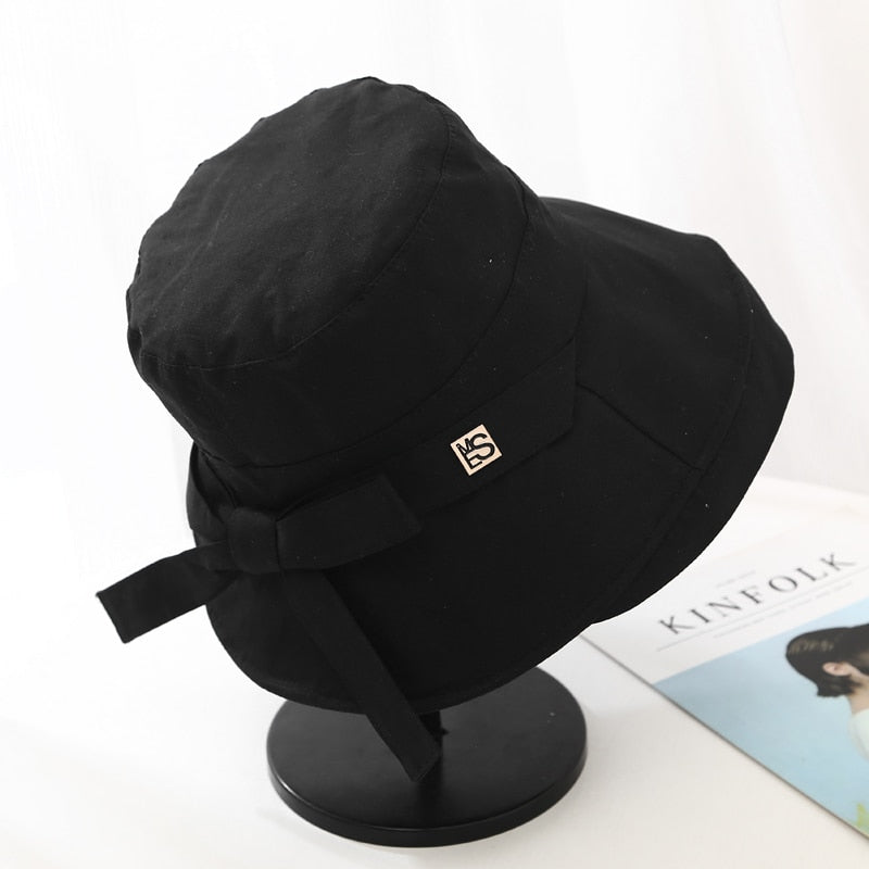 Panama 2022 Summer Black Bow Bucket Hat Women Fashion Korea Bob Cotton gorro pescador mujer Sun Hat Fishing Cap Chapeu Pescador - Executive-Skincare