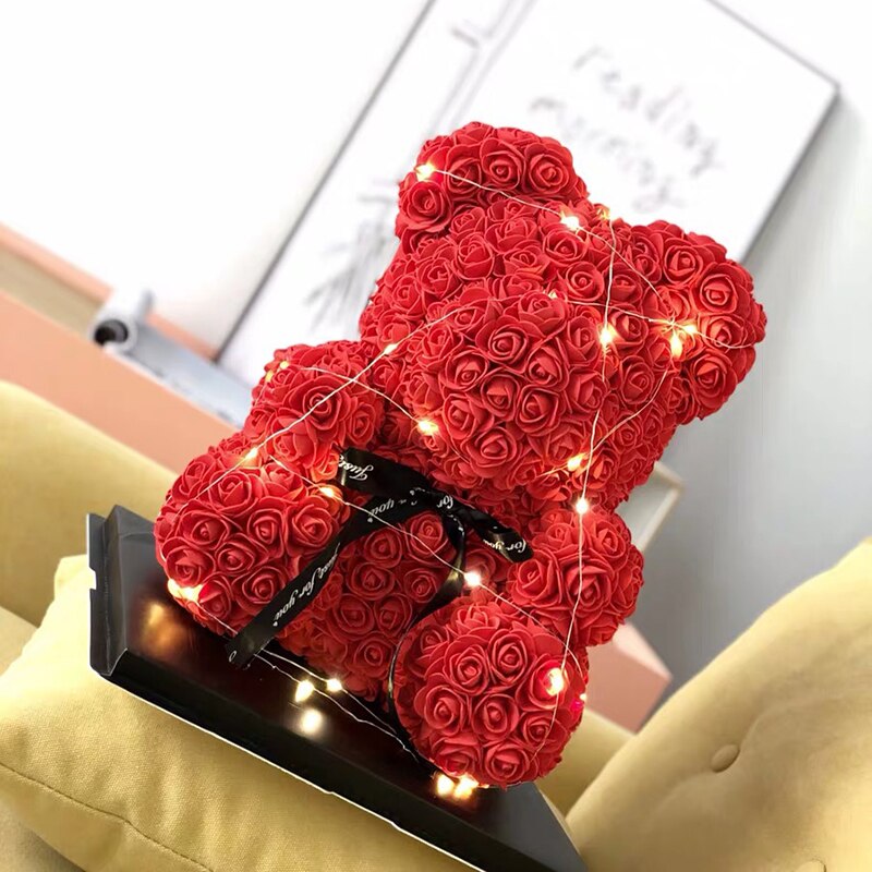 HOT Dorpshipping 25cm Teddy Dolls Rose Bear Valentine&#39;s Day Gift for Women Girlfriend Artificial PE Flower Wedding Party Decor - Executive-Skincare