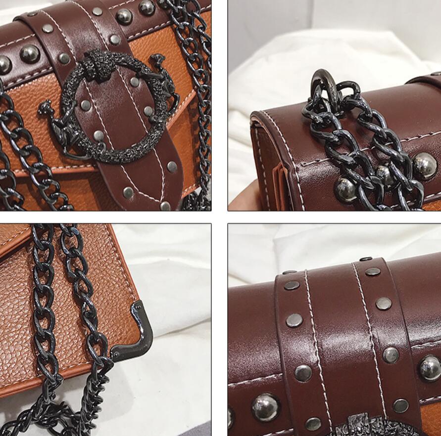 European Fashion Female Square Bag 2020 New Quality PU Leather Women&#39;s Designer Handbag Rivet Lock Chain Shoulder Messenger bags - Executive-Skincare