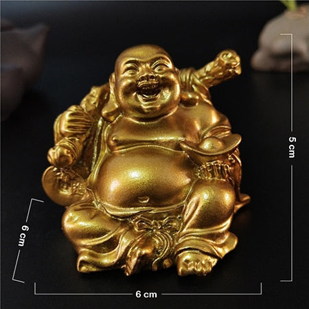 Golden Laughing Buddha Statue Chinese Feng Shui Lucky Money Maitreya Buddha Sculpture Figurines Home Garden Decoration Statues - Executive-Skincare