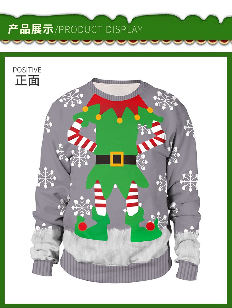 Unisex 2021 Ugly Christmas Sweater For Holidays Santa Elf Christmas Funny Fake Hair Sweater Autumn Winter Blouses Clothing - Executive-Skincare