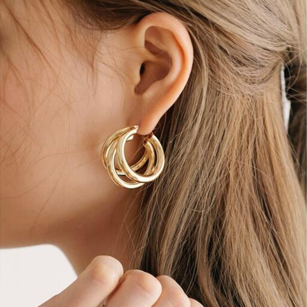 IPARAM 2021 New Big Circle Round Hoop Earrings for Women&#39;s Fashion Statement Golden Punk Charm Earrings Party Jewelry - Executive-Skincare