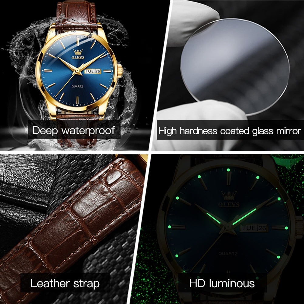 OLEVS Men Watches Top Brand Luxury Fashion Business Breathable Leather Luminous Hand Quartz Wristwatch Gift for Man Reloj Hombre - Executive-Skincare