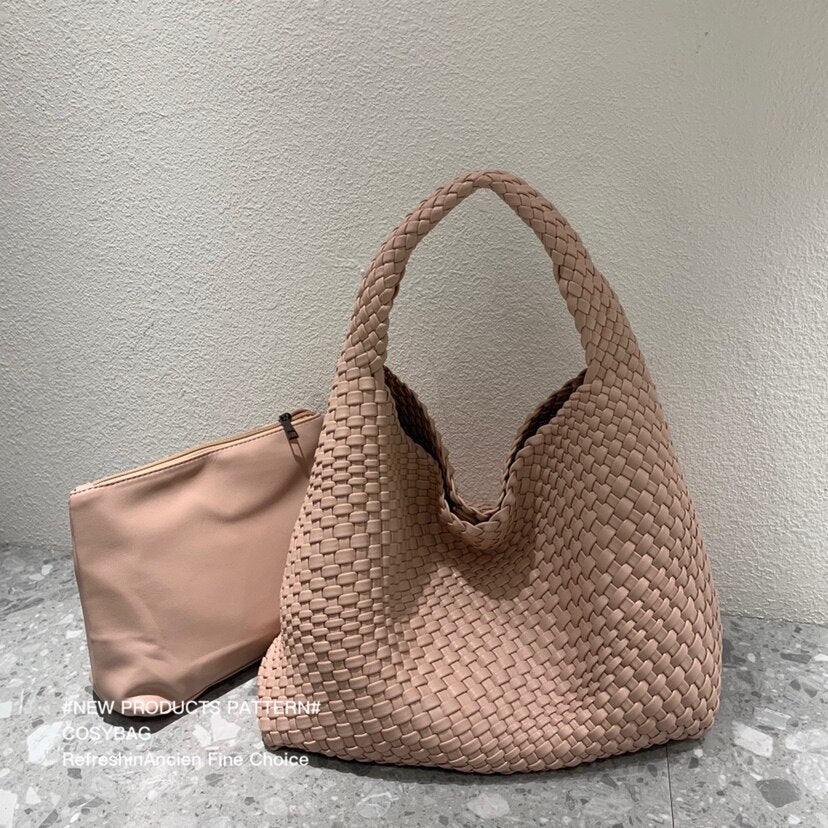 Leather Hobo Bag Handmade Woven Casual Female Handbag Large Capacity Totes Patchwork  Women Shoulder Bags - Executive-Skincare