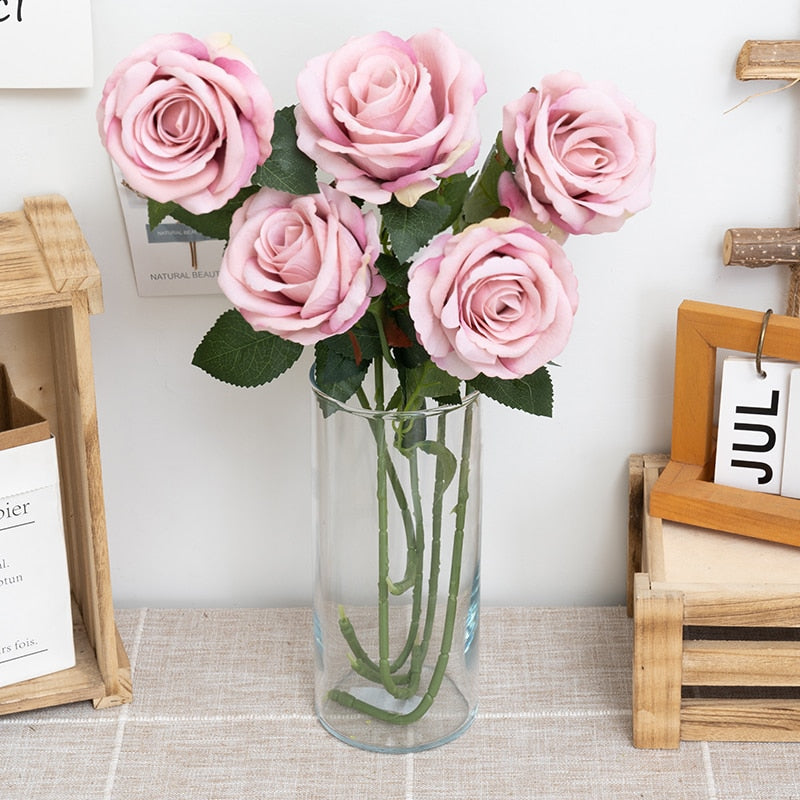 1pc/5pc Beautiful Silk Artificial Rose Flowers Wedding Home Table Decor Long Bouquet Arrange Fake Plant Valentine&#39;s Day Presents - Executive-Skincare