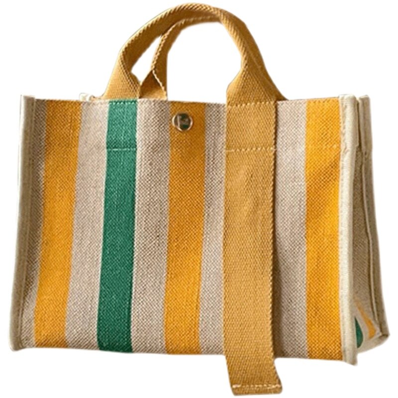 Rainbow Striped Shoulder Bag Canvas Small Tote Women Square Shape Shoulder Messenger Bags Casual Handbag Travel Mommy Handbags - Executive-Skincare