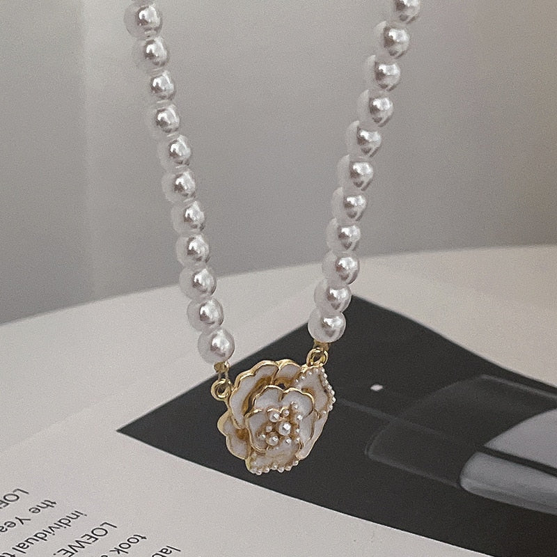 2021 Korean New Exquisite Rose Pearl Necklace Fashion Temperament Versatile Clavicle Chain Necklace Women&#39;s Jewelry - Executive-Skincare