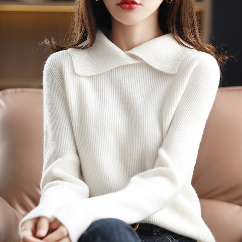 New Brand Autumn and Winter Women Cashmere Sweater 100% Pure Wool Polo Collar Pullover Slim Warm Knit Bottoming Coat Ladies - Executive-Skincare