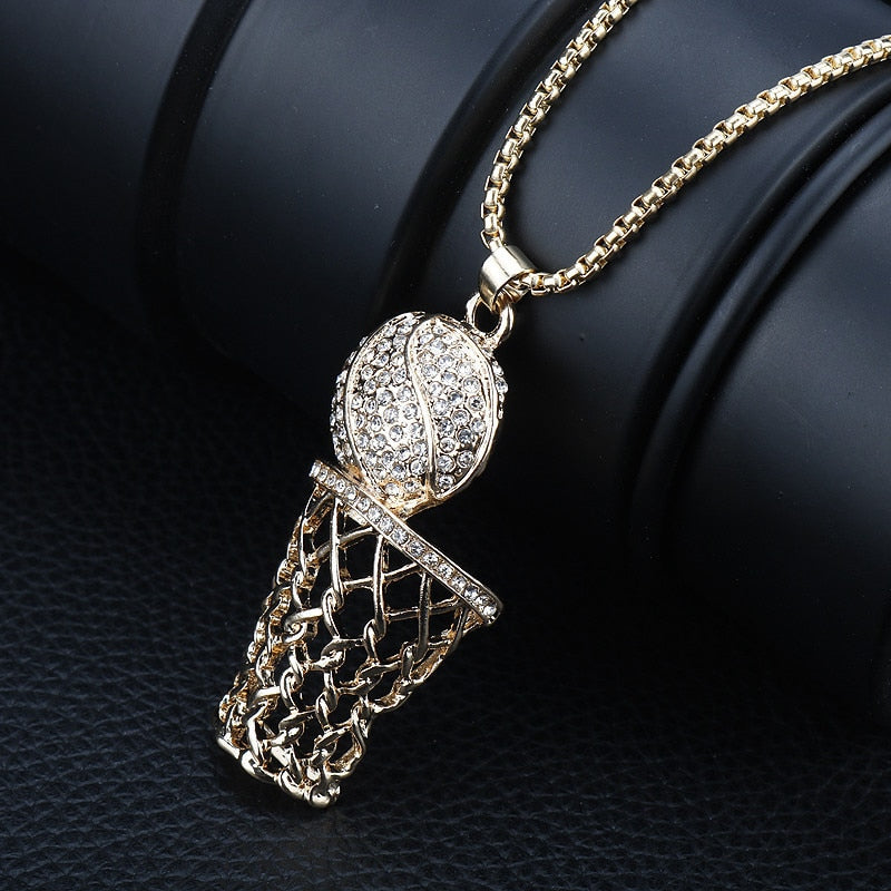 Hip Hop Iced Out Basketball Frame Pendant Necklaces Male Gold Color Stainless Steel Sports Necklace Men Jewelry Dropshipping - Executive-Skincare