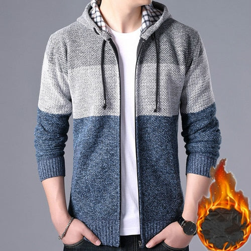 2022 Autumn Winter Men Hoodies Cardigan Men Striped Knitted Sweaters Mens Hoody Sweatercoats Brand Male Fleece Sweaters 3XL - Executive-Skincare