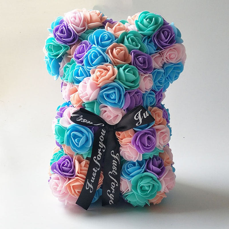 Mixed colour 25cm Rose Bear  Valentine&#39;s Day Gifts Wedding Decoration Romantic Handmade Rose Flower Teddy Bear - Executive-Skincare