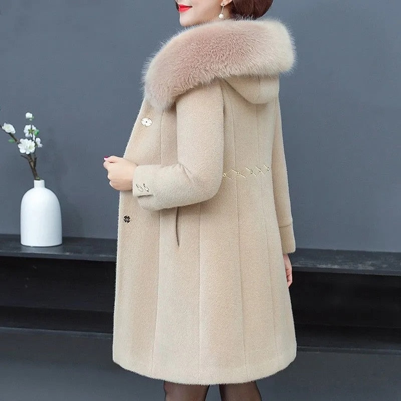 Middle Aged Women&#39;s Winter Jacket 2022 Long Imitation Mink Velvet Cashmere Coat High Quality Middle Age Female Woolen Coat W2375 - Executive-Skincare