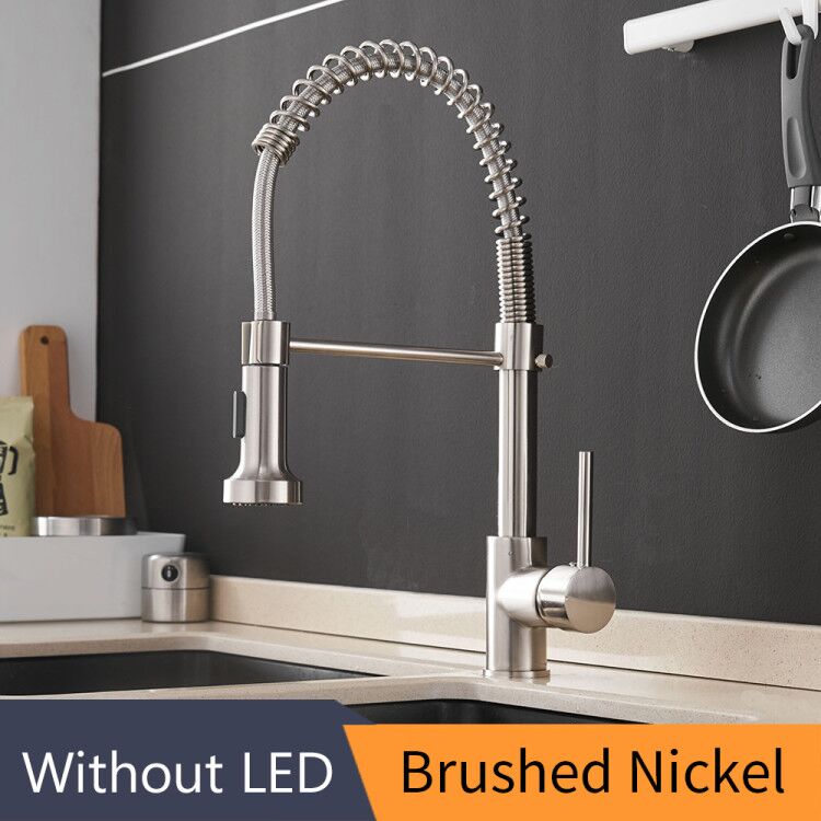 Kitchen Faucets Brush Brass Faucets for Kitchen Sink  Single Lever Pull Out Spring Spout Mixers Tap Hot Cold Water Crane 9009 - Executive-Skincare