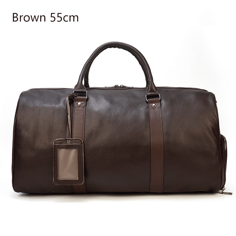 Luxury Genuine Leather Men Women Travel Bag Cow Leather Carry On Luggage Bag Travel Shoulder Bag Male Female Weekend Duffle Bag - Executive-Skincare