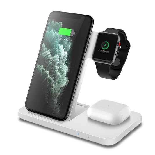 3 in 1 15W Qi Fast Wireless Charger Pad Dock Station For iPhone 14 13 12 11 Pro XS XR X 8 Apple Watch 8 7 SE 6 5 4 AirPods 3 Pro - Executive-Skincare