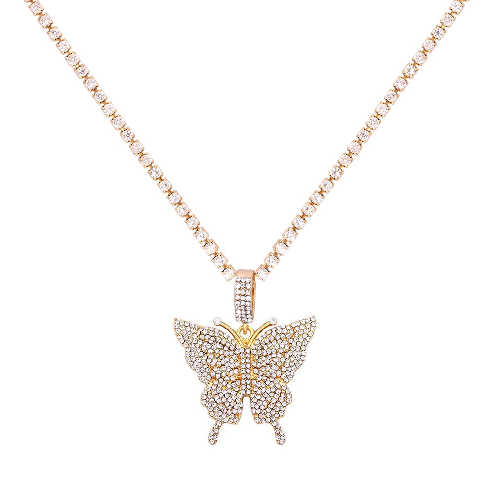 Statement Big Butterfly Pendant Necklace Rhinestone Chain for Women Bling Tennis Chain Crystal Choker Necklace Party Jewelry - Executive-Skincare