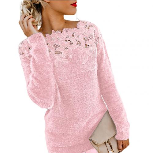 Oversize Winter Sweater Women Solid Color Long Sleeve O Neck Floral Lace Pullover Casual Elegant  Sweater - Executive-Skincare