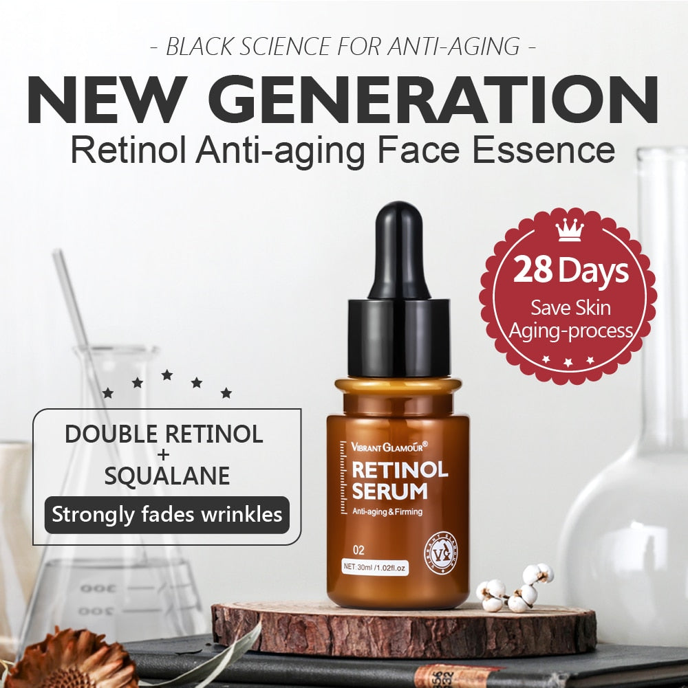 VIBRANT GLAMOUR Retinol Face Serum Moisturizing Whitening Firming Fade Fine Lines Anti-wrinkle Anti-aging Deep Care Essence 30ML - Executive-Skincare