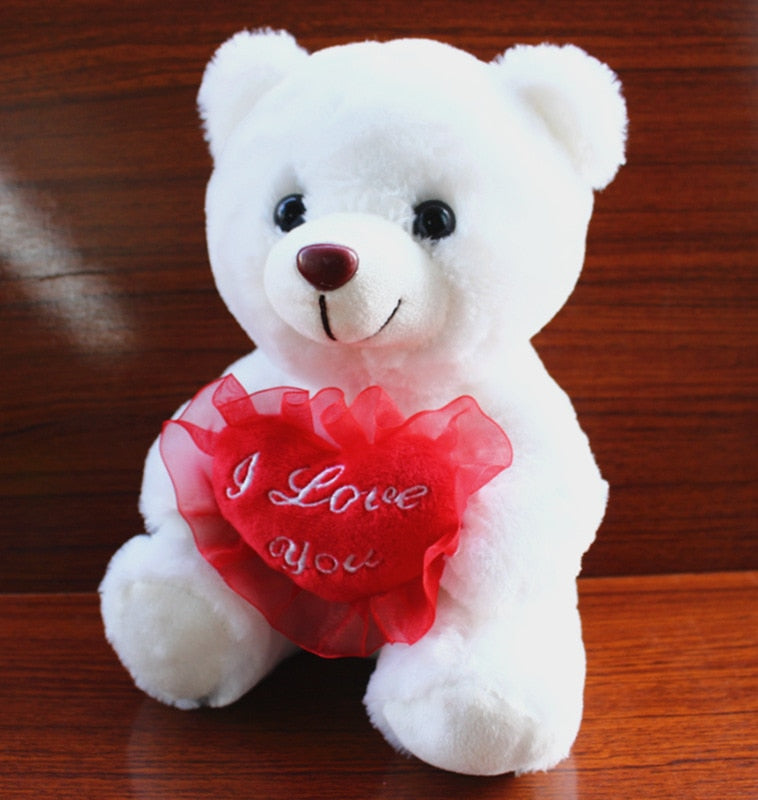 22cm Heart Teddy Bear Stuffed Animals Plush Toy Cute Teddy Dolls for Baby Gift Christmas Kids Soft I Love You Bears with Bowknot - Executive-Skincare