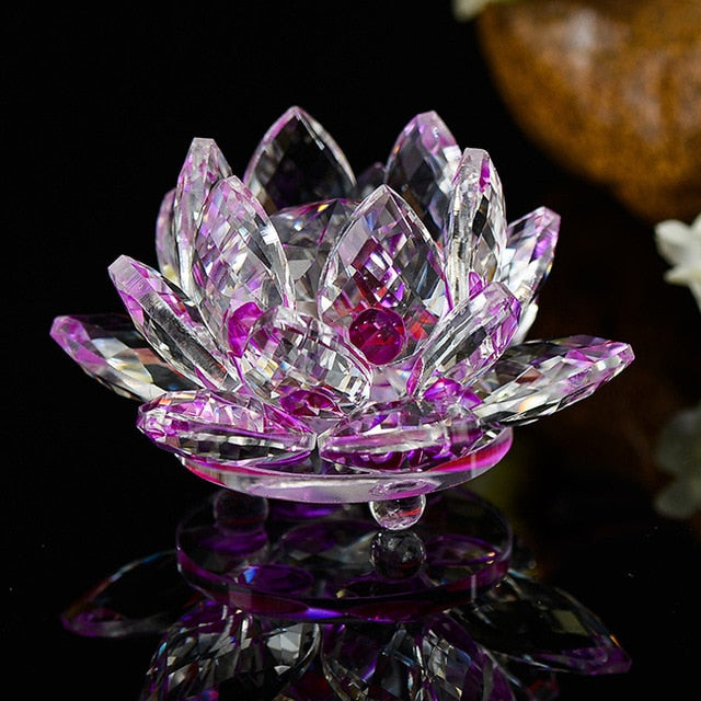 80 mm Feng shui Quartz Crystal Lotus Flower Crafts Glass Paperweight Ornaments Figurines Home Wedding Party Decor Gifts Souvenir - Executive-Skincare