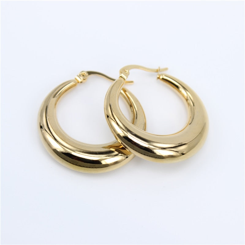 Smooth Exquisite Big Circle Hoop Earrings for Women Girl Wedding Party Stainless Steel Jewelry