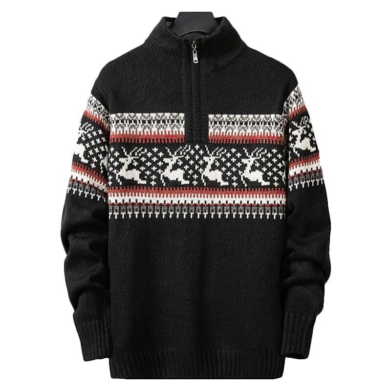 High Neck zipper Warm Winter Turtleneck Pullover Men Christmas deer Long Sleeve Sweater Knitwear Pullovers Knitted - Executive-Skincare