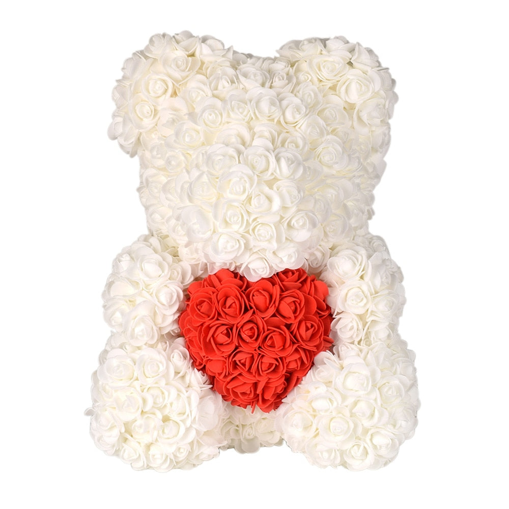 40cm Rose Bear Heart Artificial Flowers Red Rose Bear For Women Valentine&#39;s Wedding Birthday Christmas Gift Home Decoration - Executive-Skincare