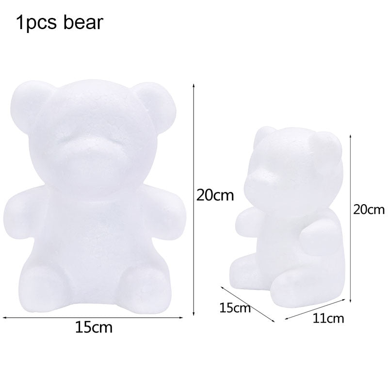 Polystyrene Styrofoam Foam Bear White Heart Ball DIY Rose Bear Craft For Birthday Party Wedding Decoration Christmas Ornament - Executive-Skincare