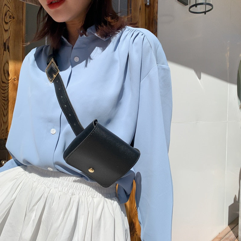 Fashion Women Belt Bags Solid Color Shoulder Waist Bags Women PU Leather Fanny Pack Casual Purse Wallet Chest Belt Crossbody Bag - Executive-Skincare