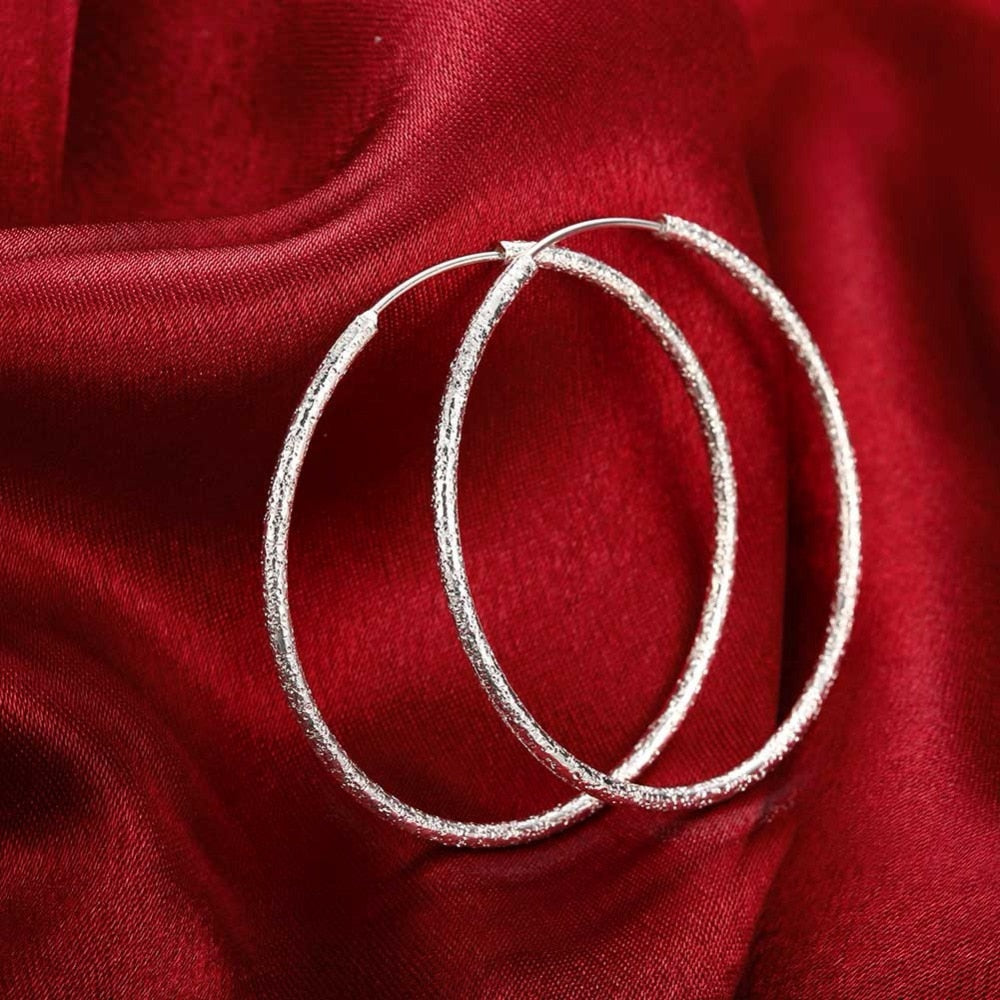 Free Shipping 925 Sterling Silver Simple Scrub 3.5cm/5.0cm Hoop Earrings for Women Trendy Jewelry Earrings - Executive-Skincare