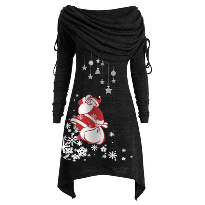 New Arrival Long Sleeve Santa Claus Dress Women Snowflake Print Irregular Dress Top Female Fashion Christmas Dress - Executive-Skincare