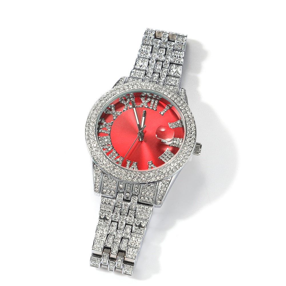 Hip Hop Full Iced Out Full Drill Men Watches Stainless Steel Fashion Luxury Colorful Rhinestones Quartz Square Business Watch - Executive-Skincare