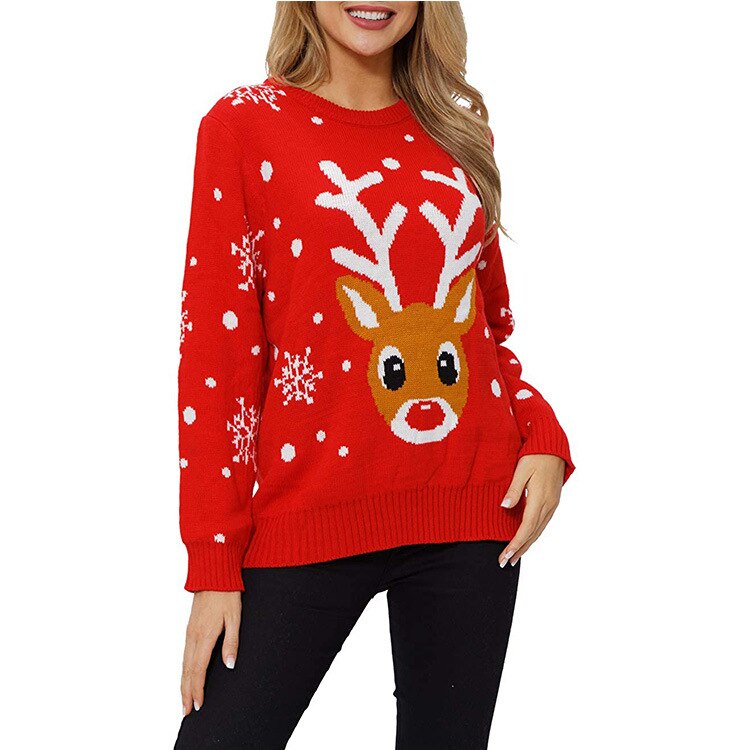 Christmas Reindeer Sweater Women 2021 New Animal Image Jacquard Sweater Fashion Warm Outer Wear Jacket Womens Sweaters - Executive-Skincare