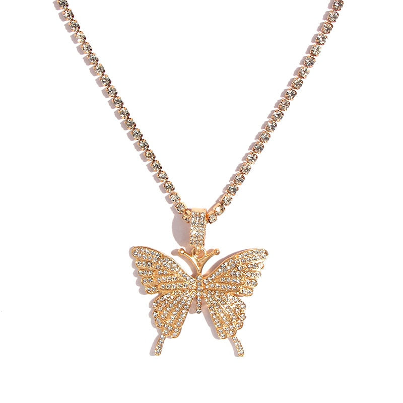 Statement Big Butterfly Pendant Necklace Rhinestone Chain for Women Bling Tennis Chain Crystal Choker Necklace Party Jewelry - Executive-Skincare